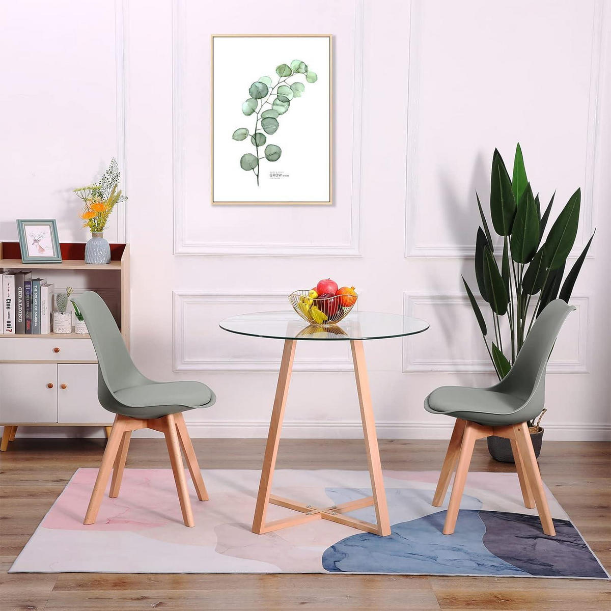 ESSZIMMERSTUHL 2er Set Kunstleder Grau Massivholzbeine - Grau, Kunststoff (47.5/82/41cm)