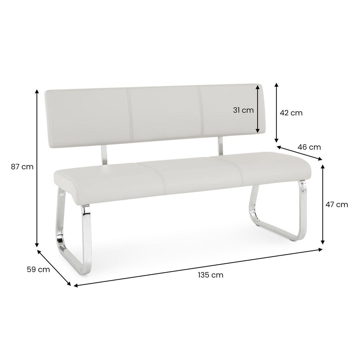 ESSZIMMERBANK VILAS hellgrau - Hellgrau, Textil/Metall (136/89/59cm) - IDIMEX