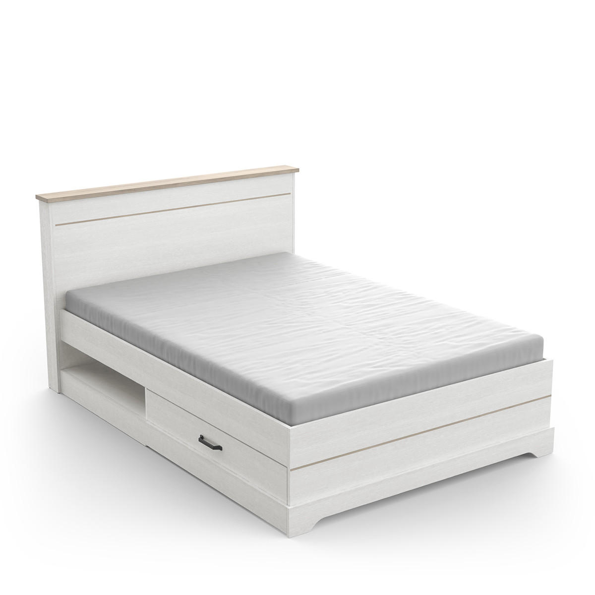 BETT mit 2 Schubladen und 2 Nischen 140x190 cm weiß Cottage - Weiß, Holzwerkstoff (190/140cm) - Calicosy