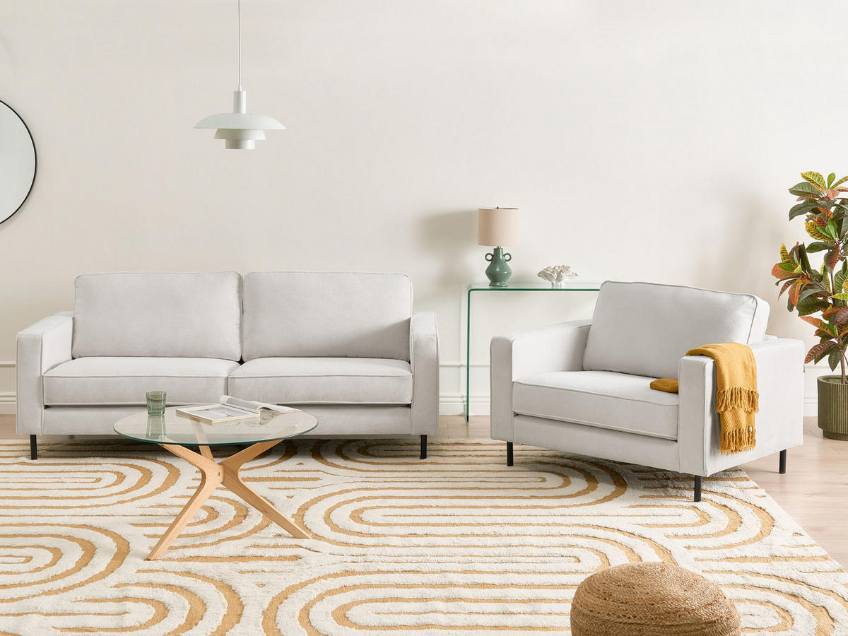 SOFA-SET 4-Sitzer Stoff Cremeweiß Savalen - Creme, Textil (204/87/91cm) - Beliani