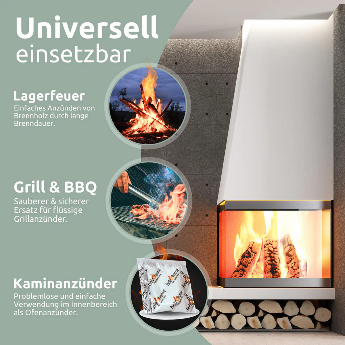 KAMINANZÜNDER 500 Stk. Ideal für Kamin Grill & Feuer Geruchlos - Schwarz, Kunststoff (29/18/29cm) - DELUKE