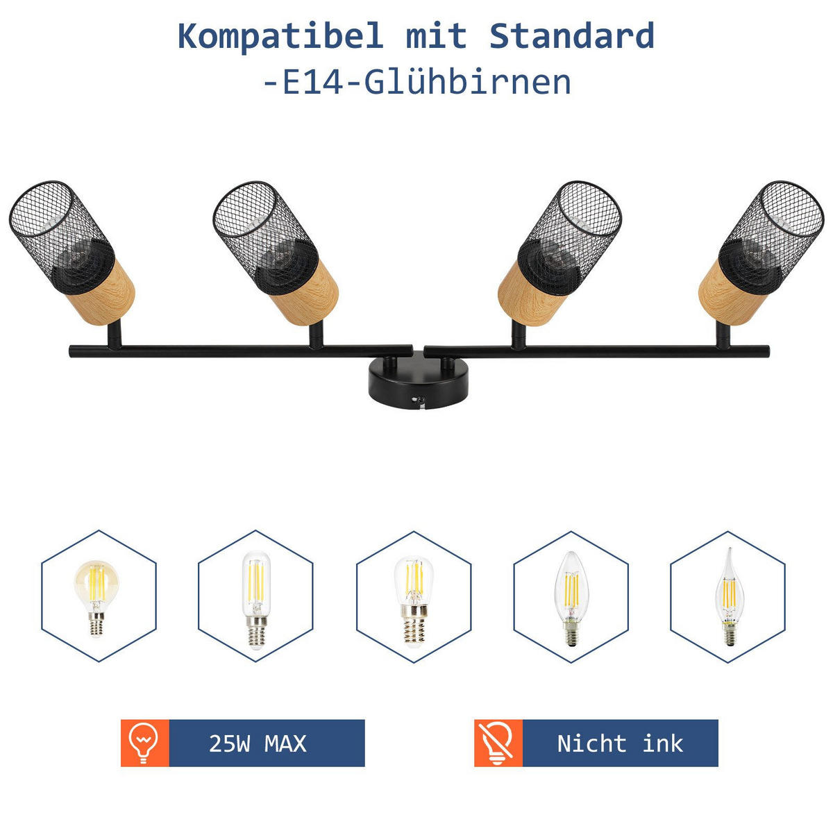 STRAHLER Wilhelmshaven 4-flammig 62.5/9/23 cm - Schwarz, Metall (62.5/9/23cm) - Nettlife