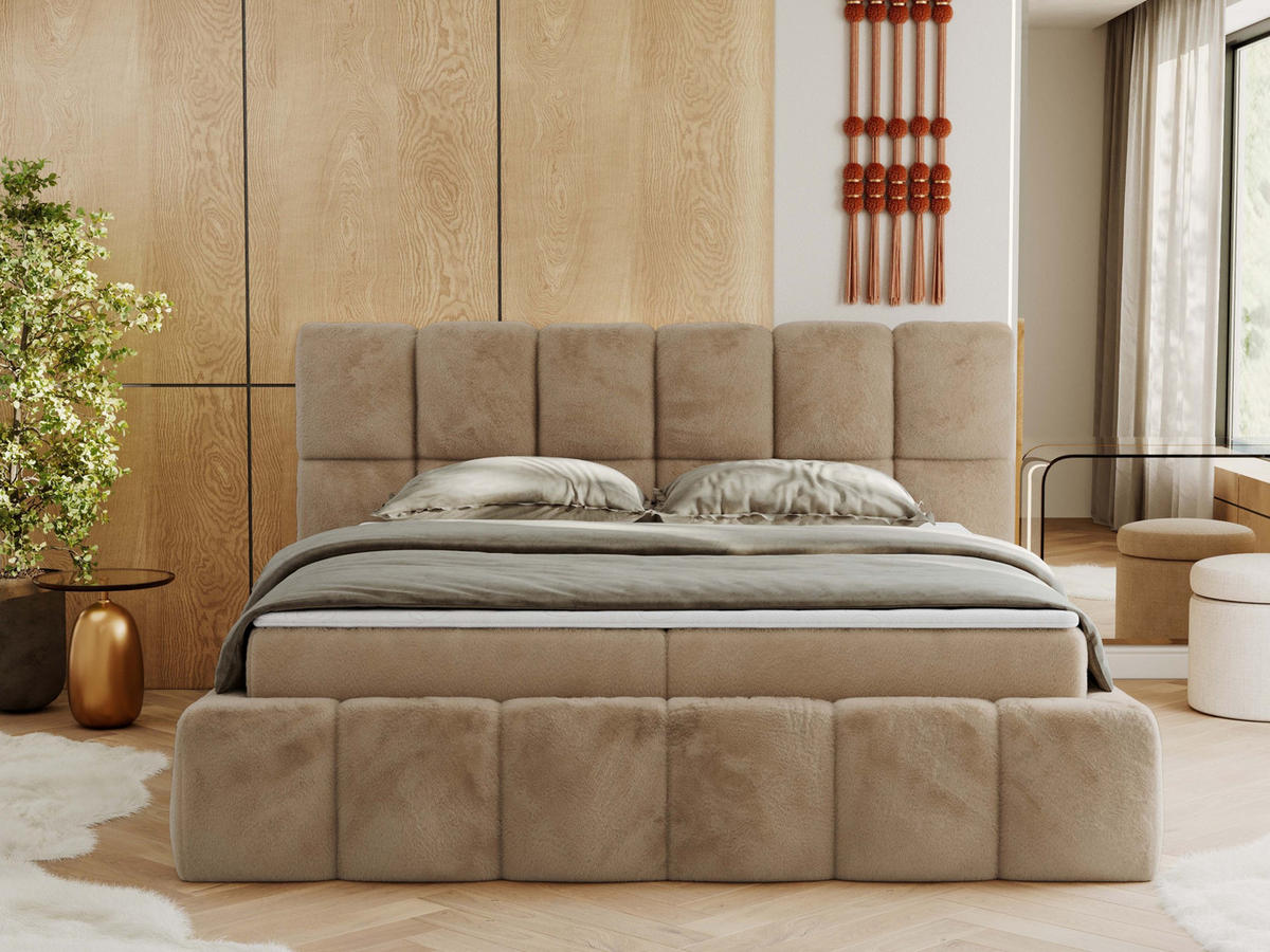 BOXBETT NIRA 200/200 - Beige Plüsch - H4 - Beige, Holz/Textil (200/200cm) - MKS