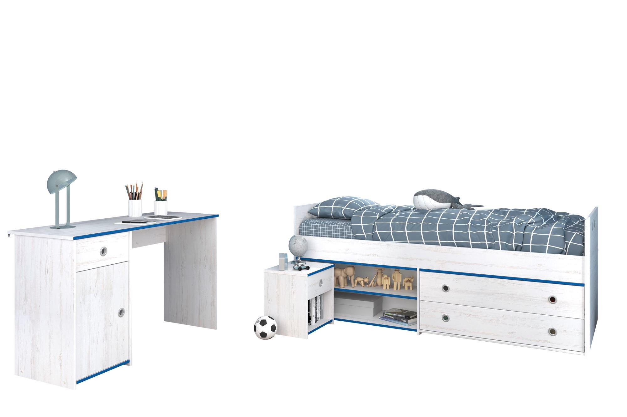 KINDERZIMMER-SET 3-tlg. Parisot Smoozy 27a Holzdekor Kiefer Weiß/Blau - Blau/Weiß, Kunststoff (100/1/200cm) - 58aufmkessel