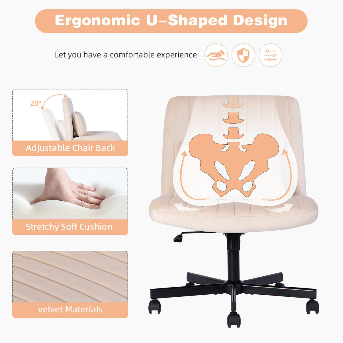 BÜROSTUHL höhenverstellbar Stoff Beige mit Rollen - Beige, Kunststoff (25.2/33/21.5cm) - Meubliv