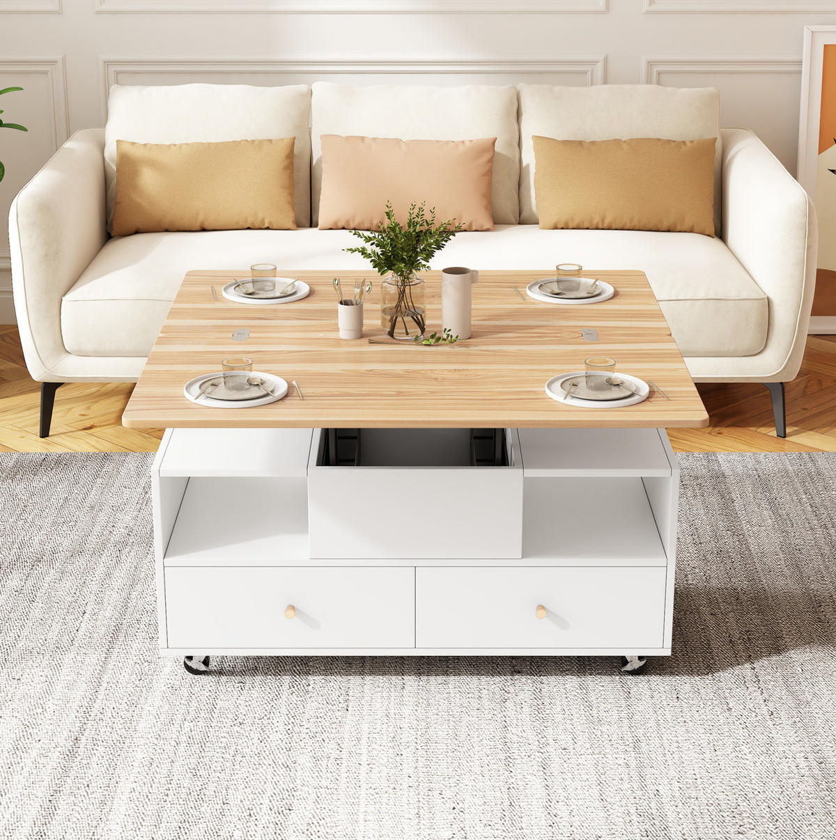 COUCHTISCH, höhenverstellbar & klappbar, 4 Schubladen, MDF mit Walnussplatte, 100/50/47,5–62 cm,Naturfarben - Naturfarben, Holzwerkstoff (100/50/47.5cm) - Redom