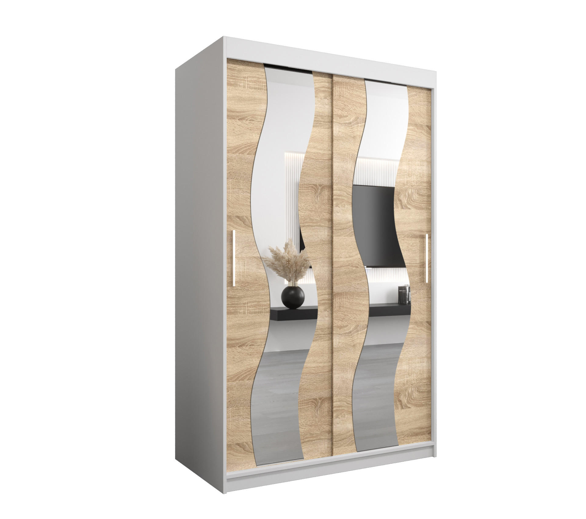 Abiks Möbel Schwebetürenschrank Weiß, Sonoma Eiche 120x200x62 cm