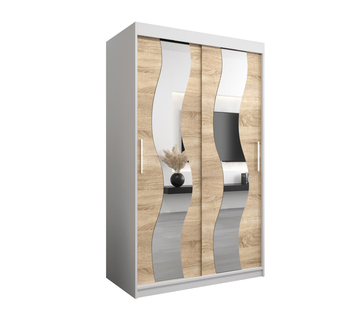 SCHWEBETÜRENSCHRANK 200/120/62 2-türig - Silberfarben/Weiß, Holz/Kunststoff (120/200/62cm) - Abiks Möbel