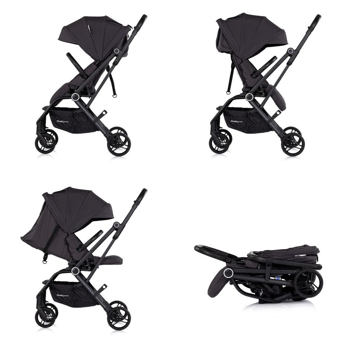 KINDERWAGEN Go Twist schwarz Sitz drehbar PU-Reifen klappbar Federung Korb - Schwarz, Metall (70/55/103cm) - Chipolino