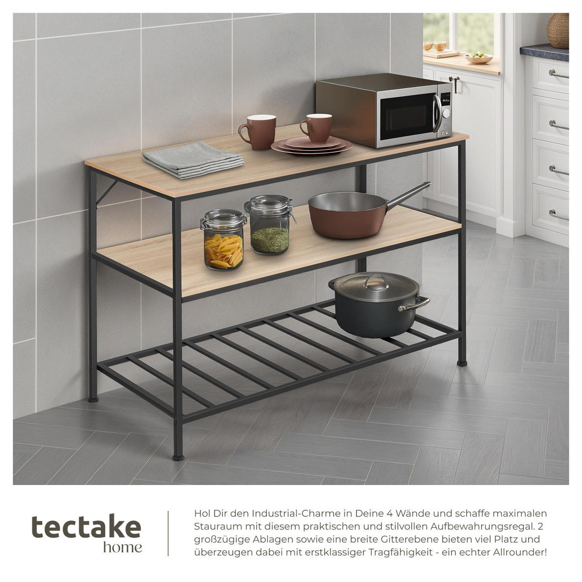 KÜCHENREGAL Akeley, 120 x 60 x 90, 5 cm, Industrial Holz hell, Eiche Sonoma - Naturfarben, Holzwerkstoff (60/90.5/120cm) - tectake