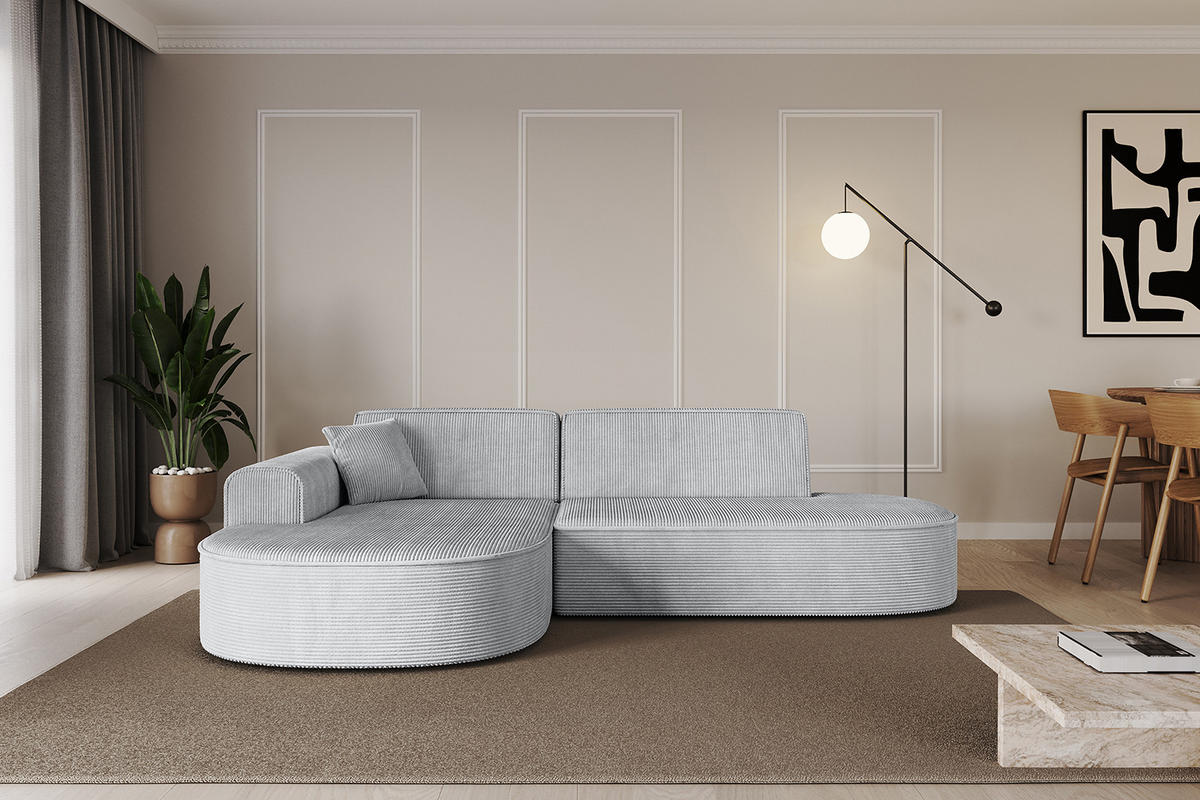 ECKSOFA Ottomane Links MARI-L1 - 232x163x73,5 cm Grau Cord - Schwarz/Grau, Holzwerkstoff/Kunststoff (163/234cm) - ALTDECOR