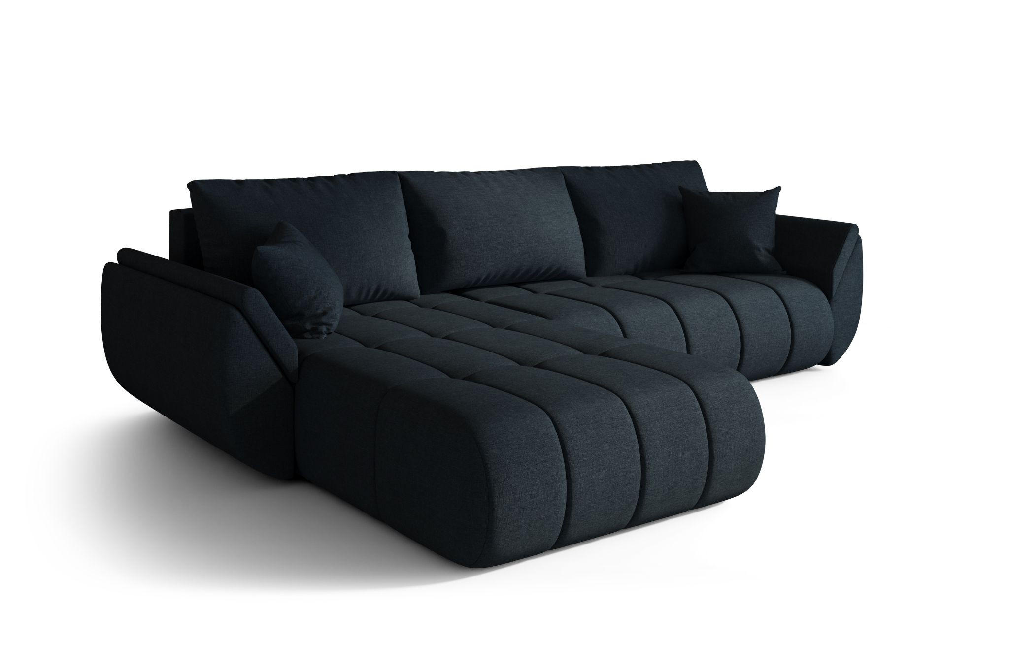 ECKSOFA TOKYO PREMIUM mit Schlaffunktion, Stoff WIND, Dunkelblau, Links - Dunkelblau, Holz (280/190cm) - Kaiser Möbel