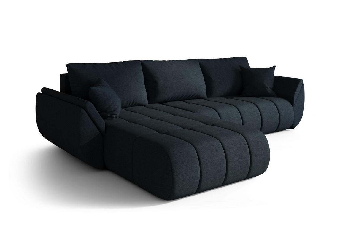 ECKSOFA TOKYO PREMIUM mit Schlaffunktion, Stoff WIND, Dunkelblau, Links - Dunkelblau, Holz (280/190cm) - Kaiser Möbel