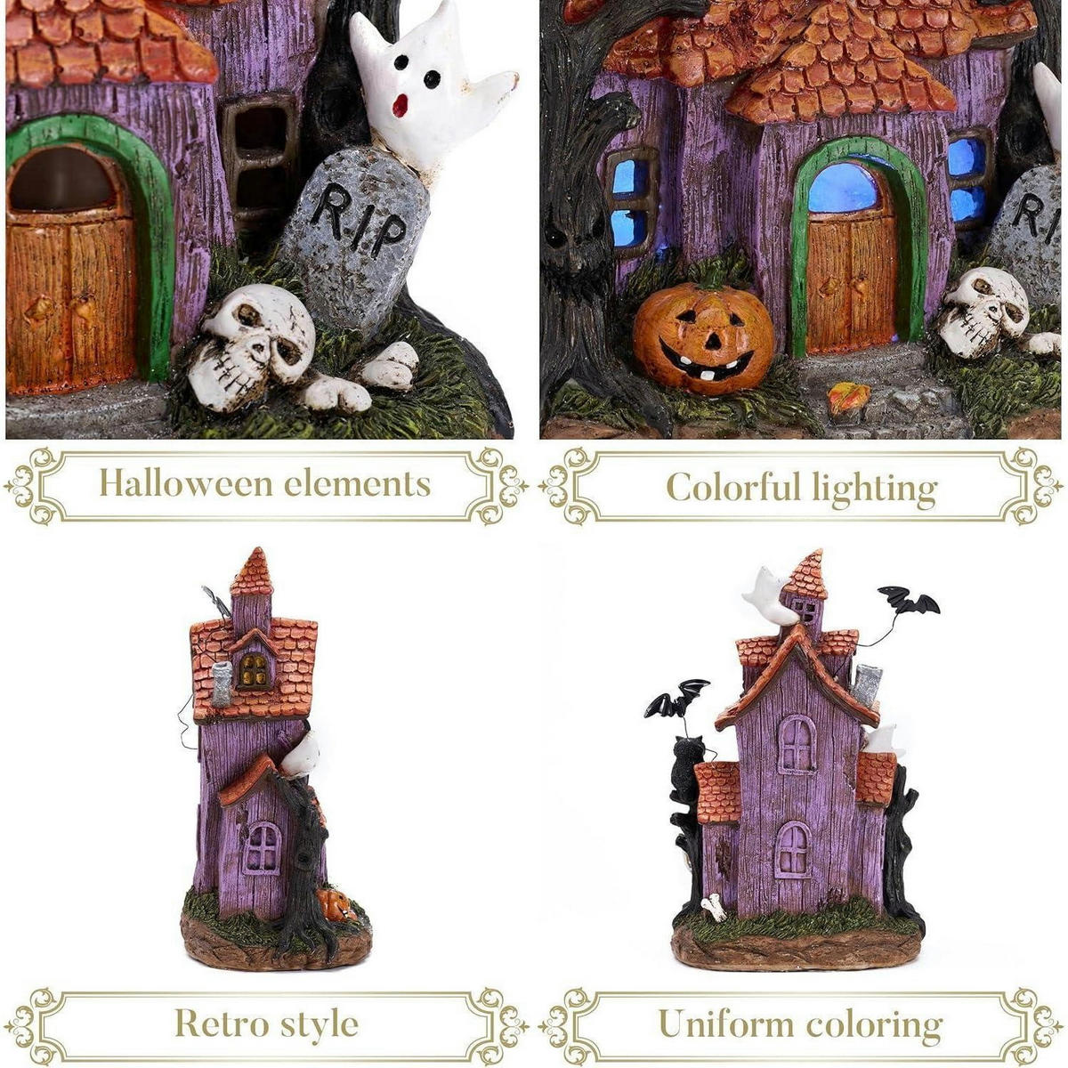 HALLOWEEN Haus mit Farbwechsel-LED 22 cm - Multicolor, Kunststoff (15/5/15cm)
