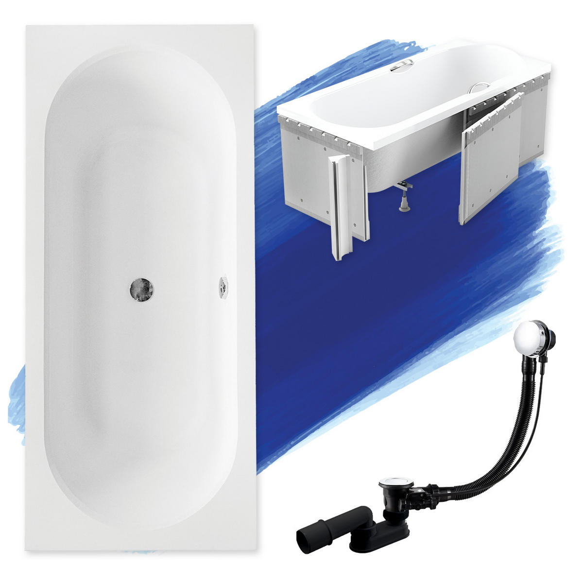 BADEWANNE Rechteck VITAE 160/75 mit Styro Ablauf Füße - Weiß, Kunststoff (75/55.5/160cm) - bad land