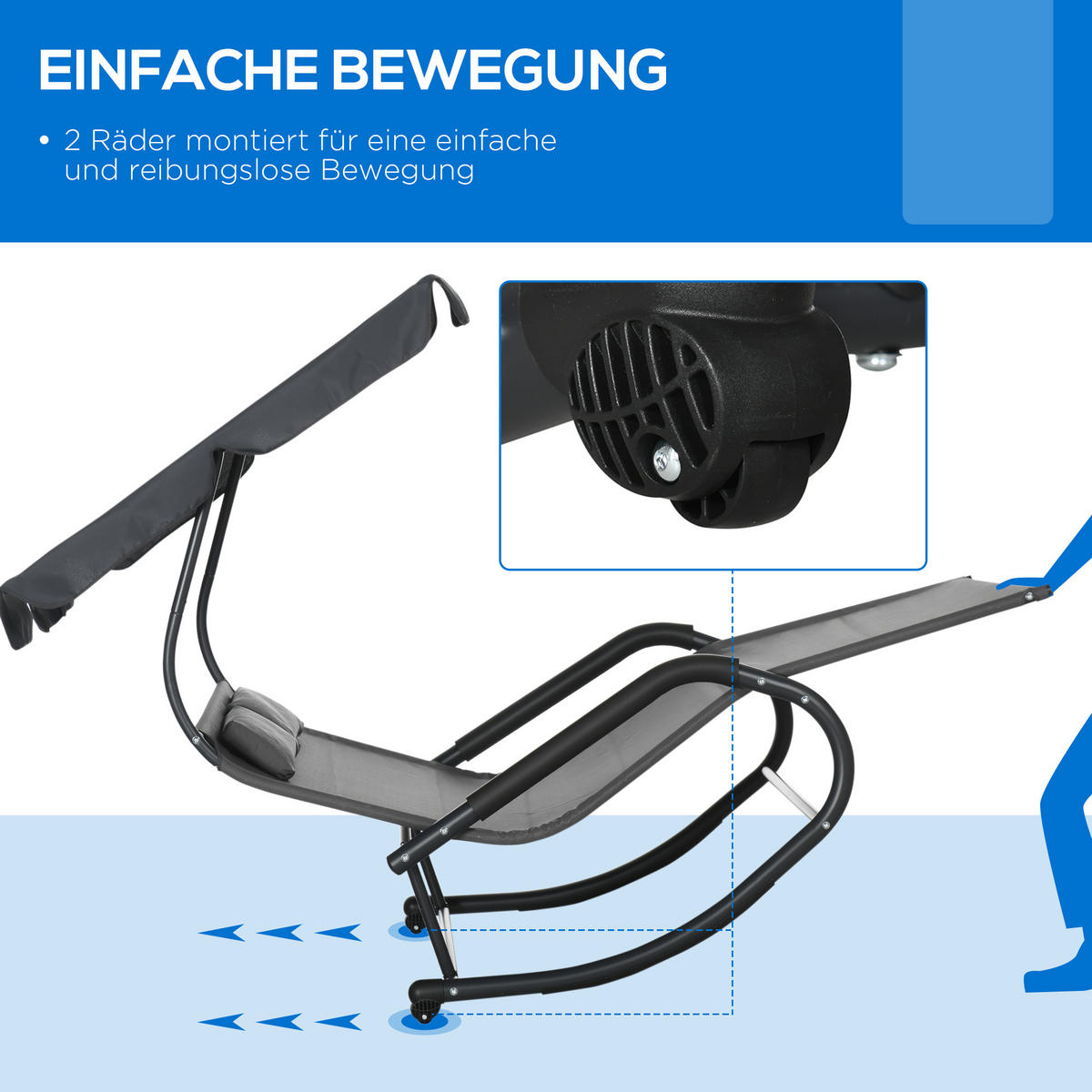 SONNENLIEGE aus Stahl 200x139x140 cm in Dunkelgrau mit Sonnendach - Dunkelgrau, Metall (139/140/200cm) - Modfu