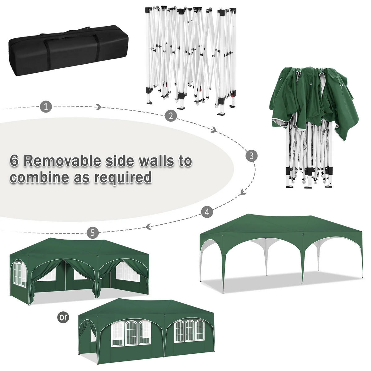 PAVILLON 3x6 m Grün mit 6 Seitenwänden - Grün, Textil/Metall (583/293cm) - Kaket