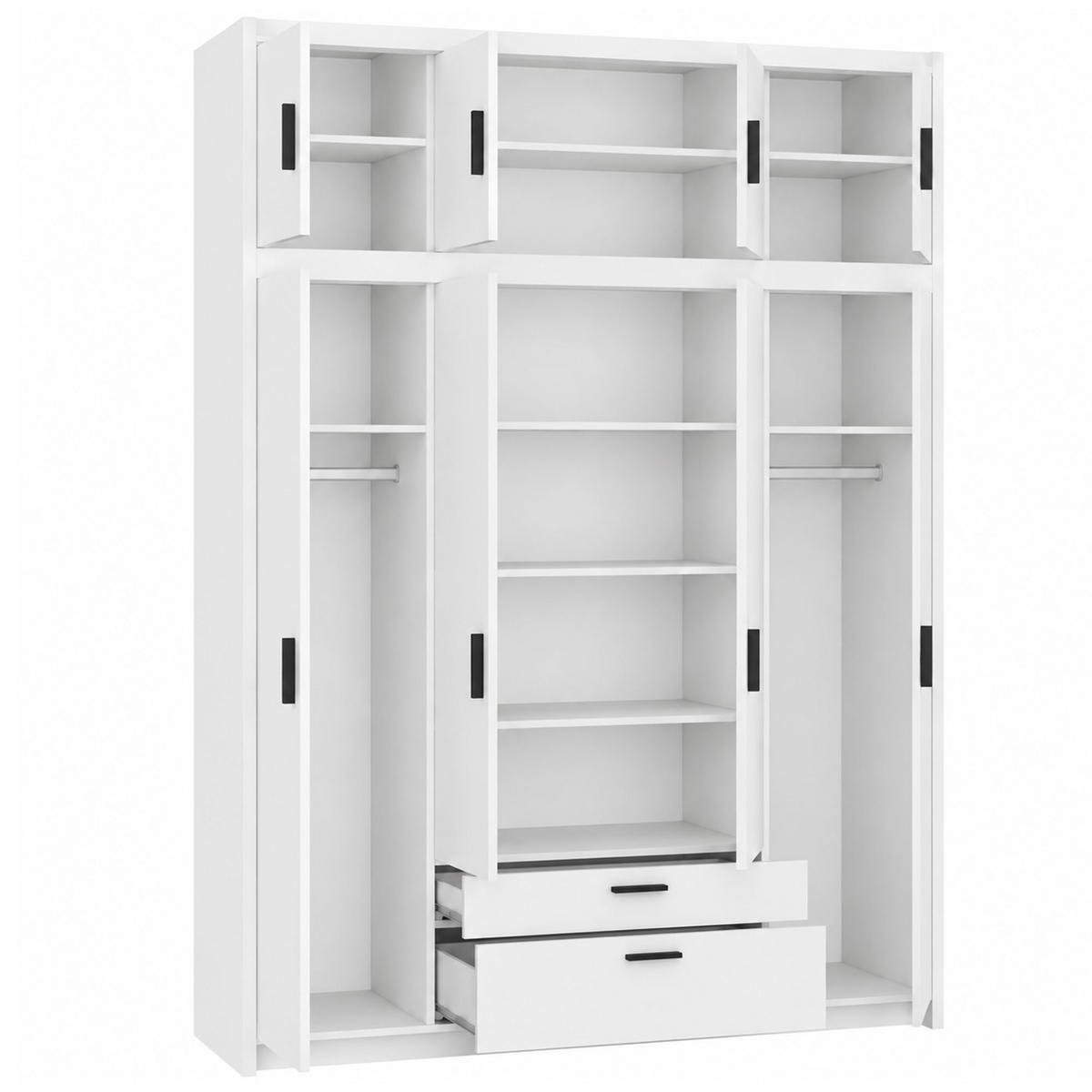 DREHTÜRENSCHRANK Elena mit 4 Türen und 2 Schubladen, mit Aufsatz Weiß - Weiß, Holzwerkstoff (176/245/53cm) - Beautysofa