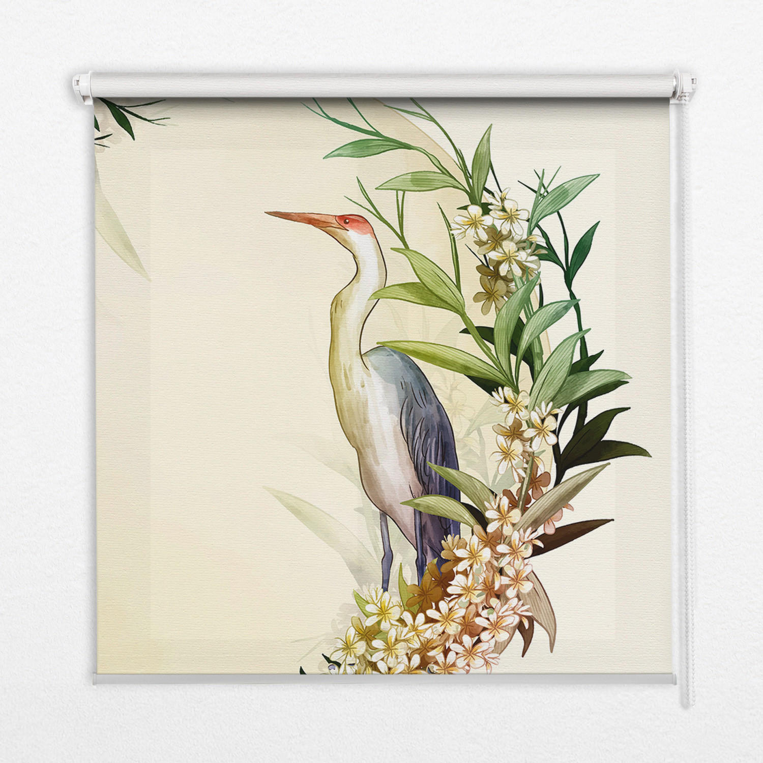 INNENROLLO - Fensterrollo - Rollo - 80x140 cm - Kranich im Kreis des Grüns - Weiß, Kunststoff (80/140/0.5cm) - TULUP