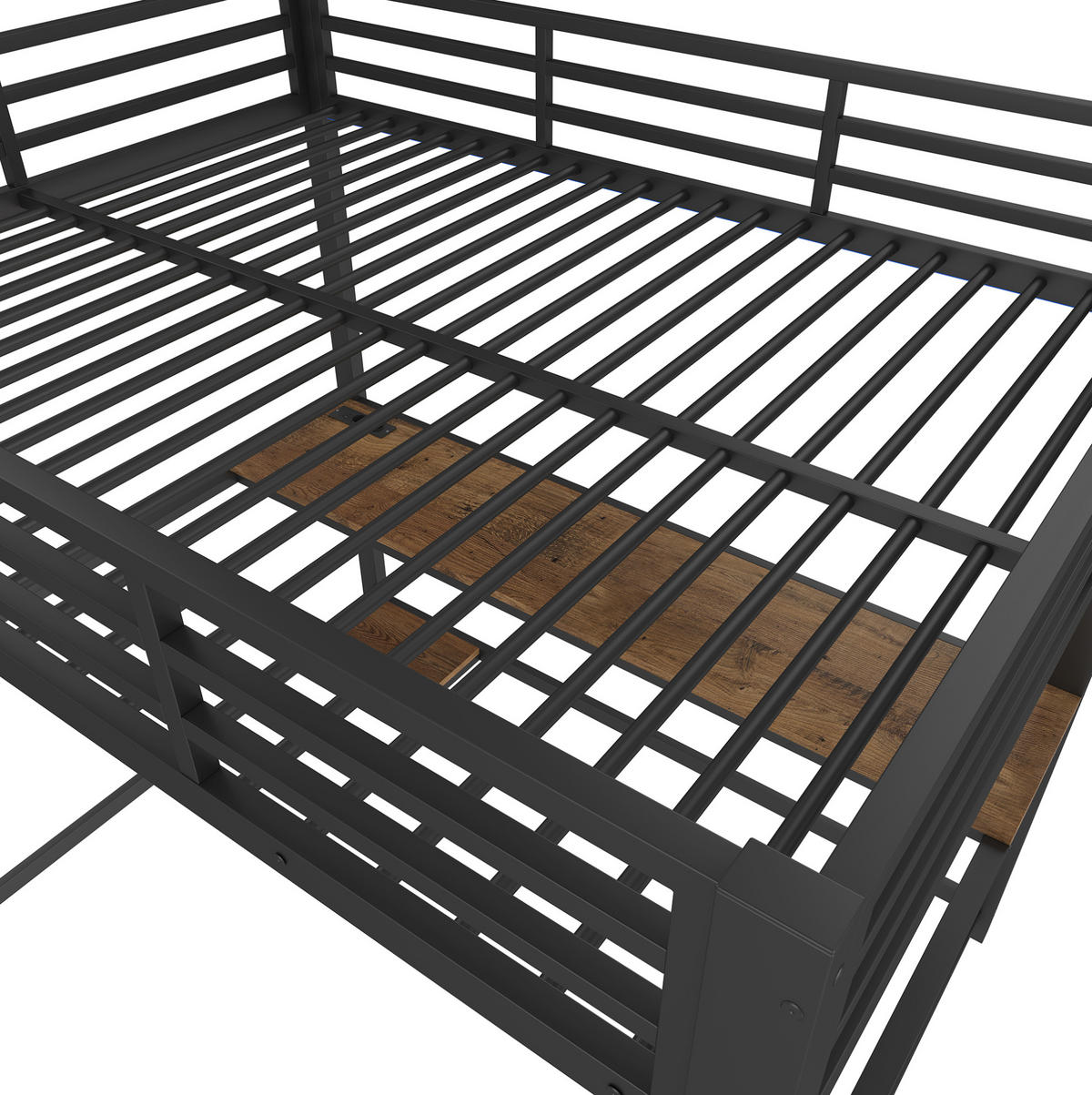 HOCHBETT 140/200 cm aus Metall mit Schreibtisch, LED-Beleuchtung und USB - Schwarz, Metall (140/200cm) - Flora Grace