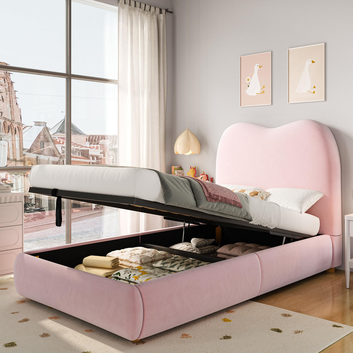 POLSTERBETT 90/200 cm Rosa aus Samt mit Bettkasten und Lattenrost - Rosa, Textil (90/200cm) - Flora Grace