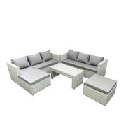 GARTENSOFA hohe Rückenlehne Polyrattan Hellgrau-Mix 8-Sitzer - Hellgrau/Grau, Glas/Kunststoff - Fimous