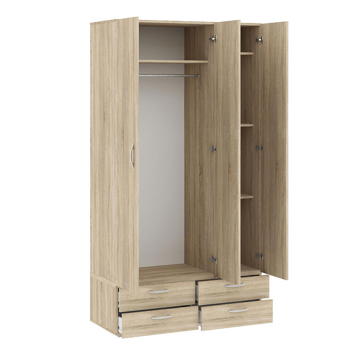 KLEIDERSCHRANK Basic Eiche Sonoma 110,7 / 52 / 214 cm - Silberfarben/Sonoma Eiche, Holz/Holzwerkstoff (110.7/214/52cm) - Feldmann-Wohnen