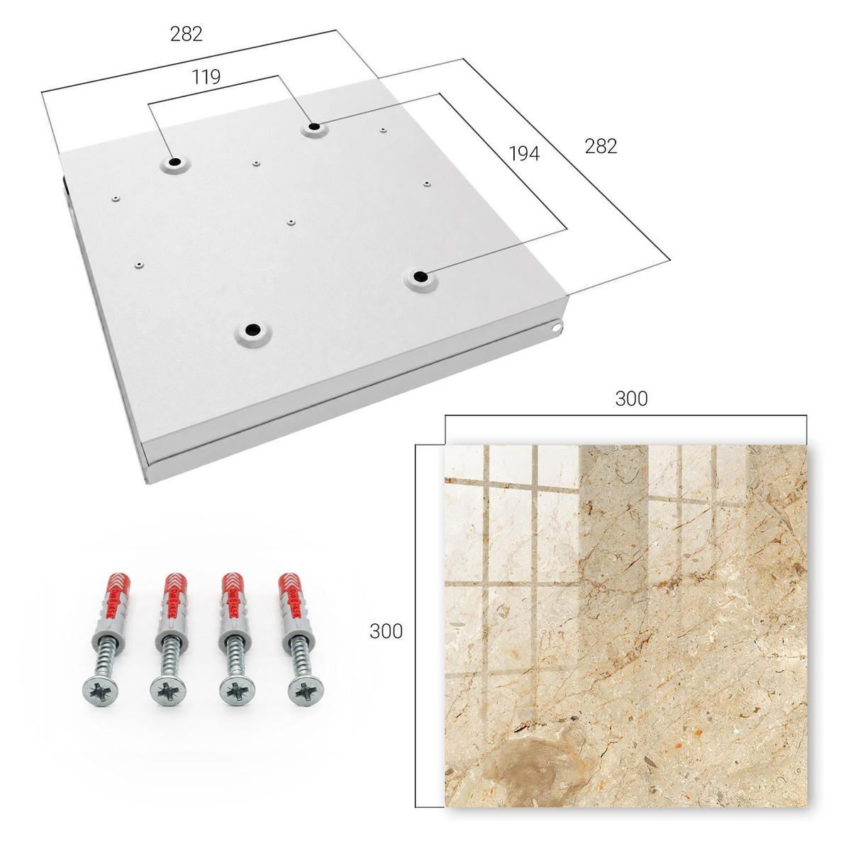 SCHLÜSSELBOX Weiß 30x30 cm – Türöffnung nach rechts - Steinmuster - Beige, Metall (30/30/5cm) - TULUP