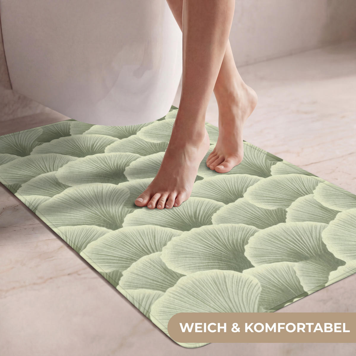 WC-VORLEGER Fächer - Blatt - Grün Toilettenvorleger 60x90 cm - Pastellgrün, Kunststoff/Textil (60/1cm) - OnlyWow