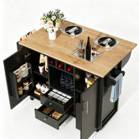 KÜCHENINSEL-SET 137,9×45-73×92 cm mit 2 Barhockern aus MDF und Metall, schwarz - Schwarz, Holzwerkstoff (137.9/92/73cm) - Luhomfu