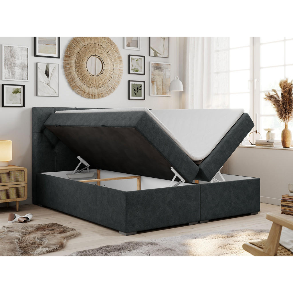 Thumbnail - MKS Boxbett, Dunkelgrau, Textil, 2-Sitzer, H4, Rechteckig, 140x200 cm, Schlafzimmer, Betten, Boxspringbetten