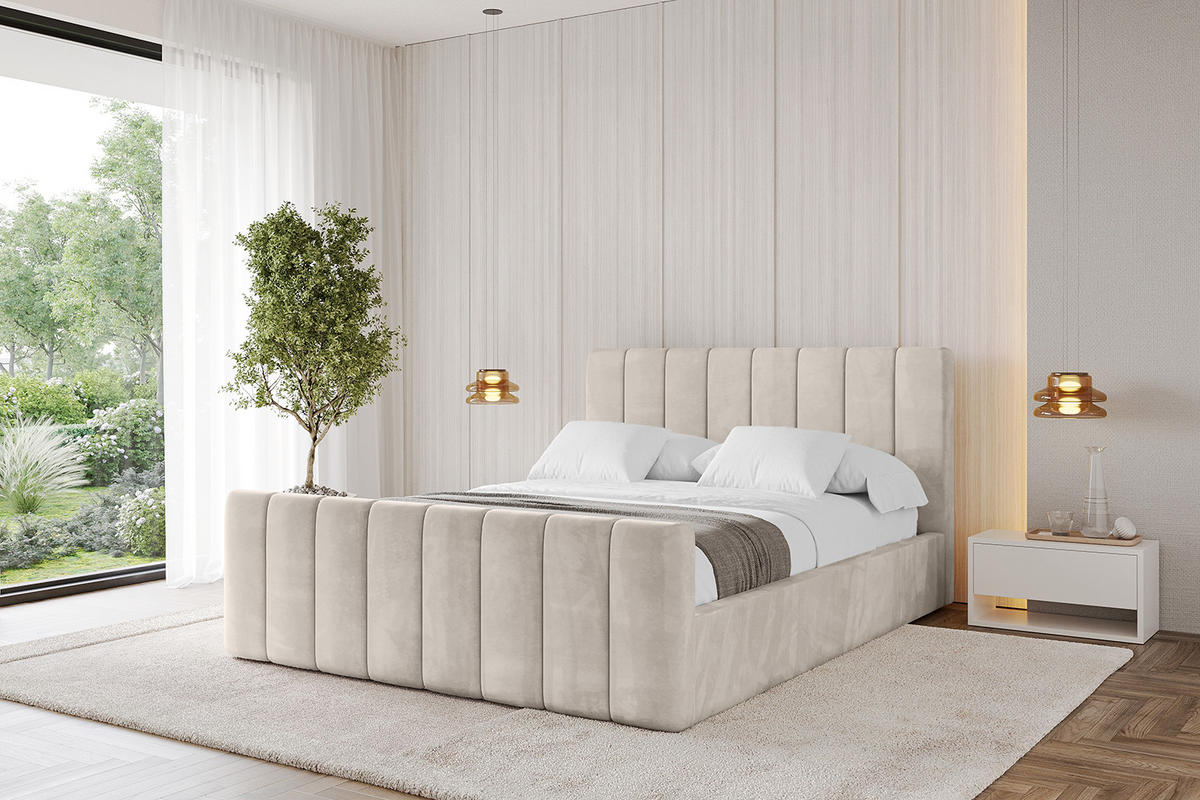 POLSTERBETT mit Bettkasten, Fußteil und Lattenrost, Boxbett mit Matratze H3/H4 - STERA-Z 140x200 Beige - Beige, Holzwerkstoff/Textil (140/200cm) - ALTDECOR