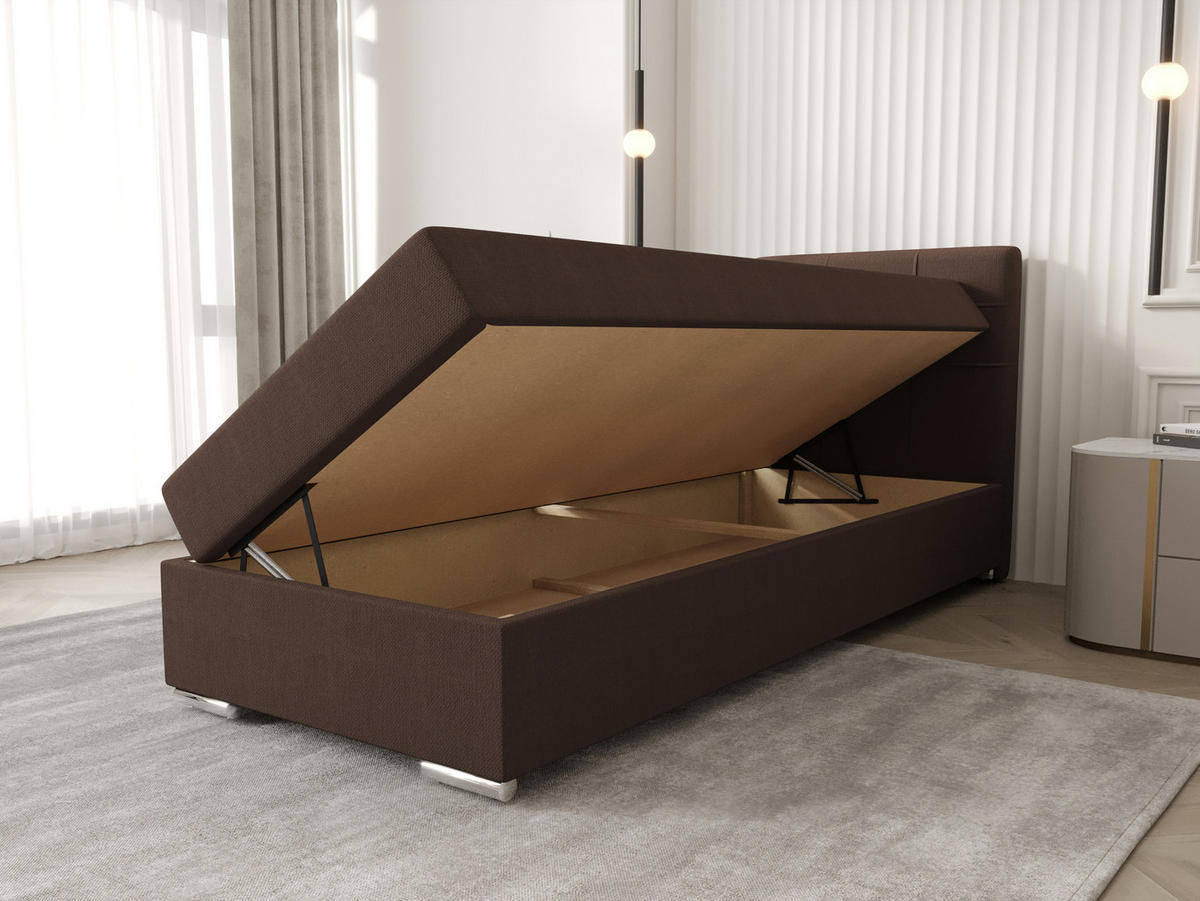 BOXBETT ZILANO 1 mit Matratze H3 und Topper 90x200 Cosmic 800 - Dunkelbraun, Holz/Textil (90/200cm) - Bedante