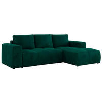 ECKSOFA MONIVA Dunkelgrün Velvet - Rechts - Dunkelgrün/Schwarz, Textil (266/164cm) - MKS
