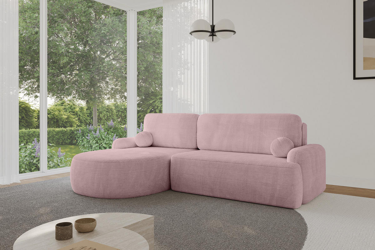 WOHNLANDSCHAFT mit Schlaffunktion und Bettkasten LIRA-L - 264x172x89 Rosa - Rosa, Holzwerkstoff/Textil (264/172cm) - ALTDECOR