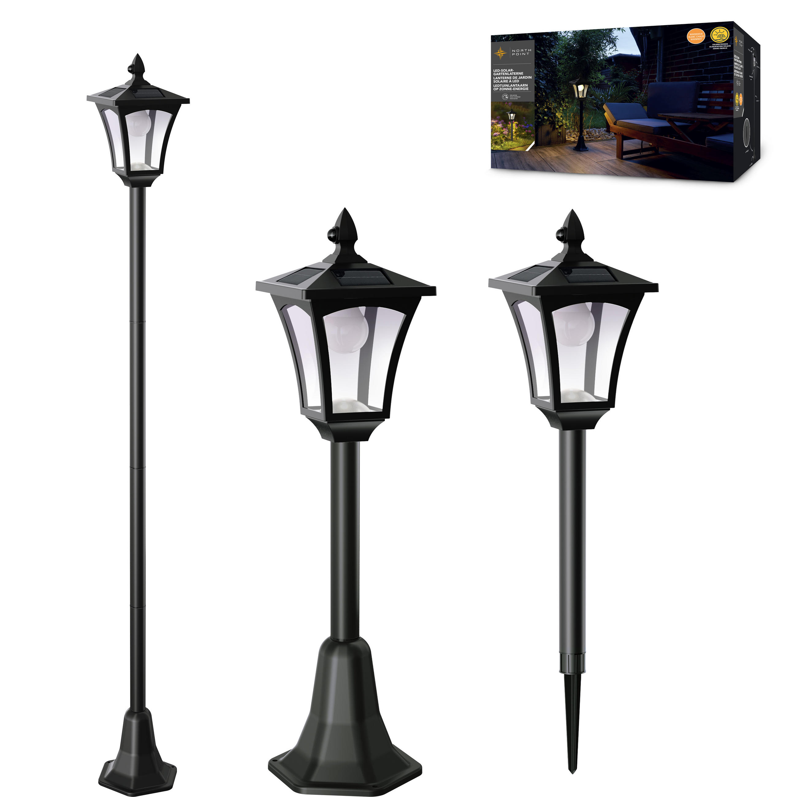 LED-SOLAR-GARTENSTEHLEUCHTE mit Bewegungsmelder Dämmerungssensor für Garten Terasse Balkon warmweißes Licht 3000K 20lm IP44 3-in-1 - Schwarz, Kunststoff (17.5/17.5/175cm) - Northpoint
