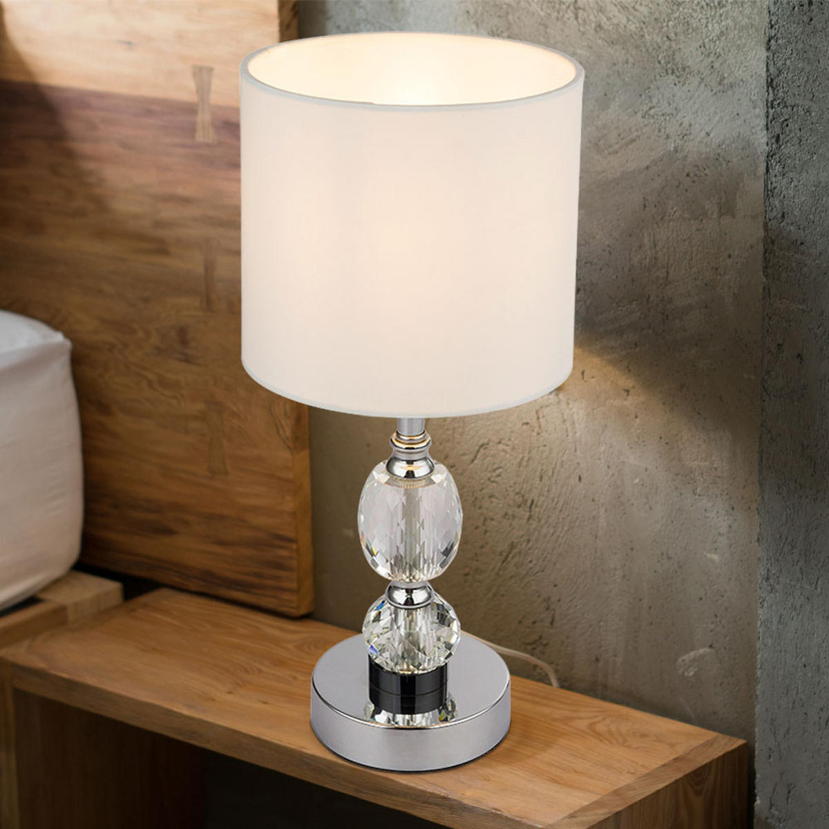 TISCHLEUCHTE Metall Kristallglas Weiß - Weiß, Metall (15/15/34cm) - Globo Lighting