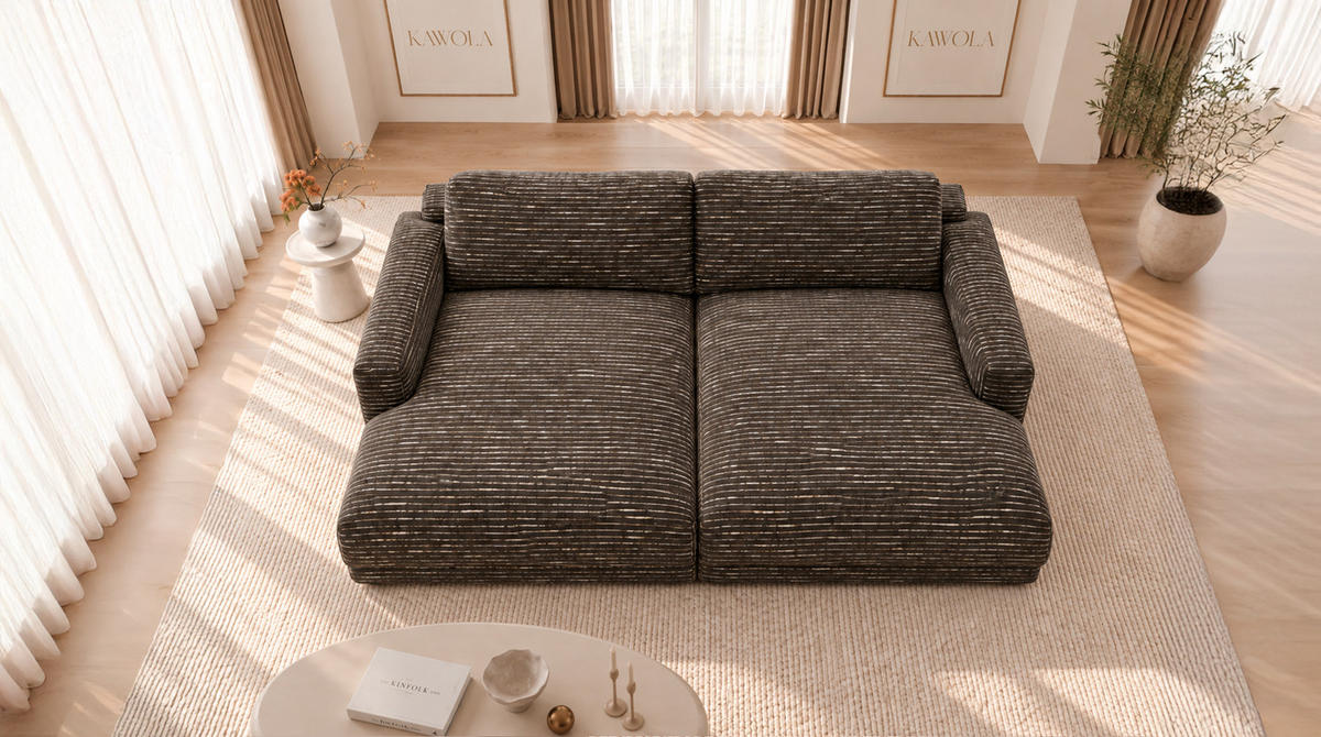BIG SOFA MARLIN Braun Flachgewebe - Dunkelbraun/Schwarz, Kunststoff/Textil (262/80/168cm) - KAWOLA