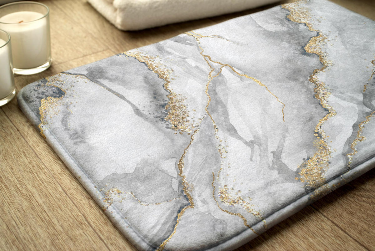 BADTEPPICH 90x60 cm Grauer Marmor - Goldfarben/Grau, Textil (90/60cm) - TULUP