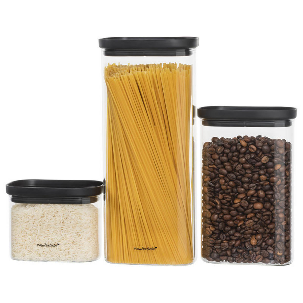VORRATSGLÄSER LIDKÖPING 3-er Set schwarz - Schwarz, Glas (21/34/15cm) - Mulex