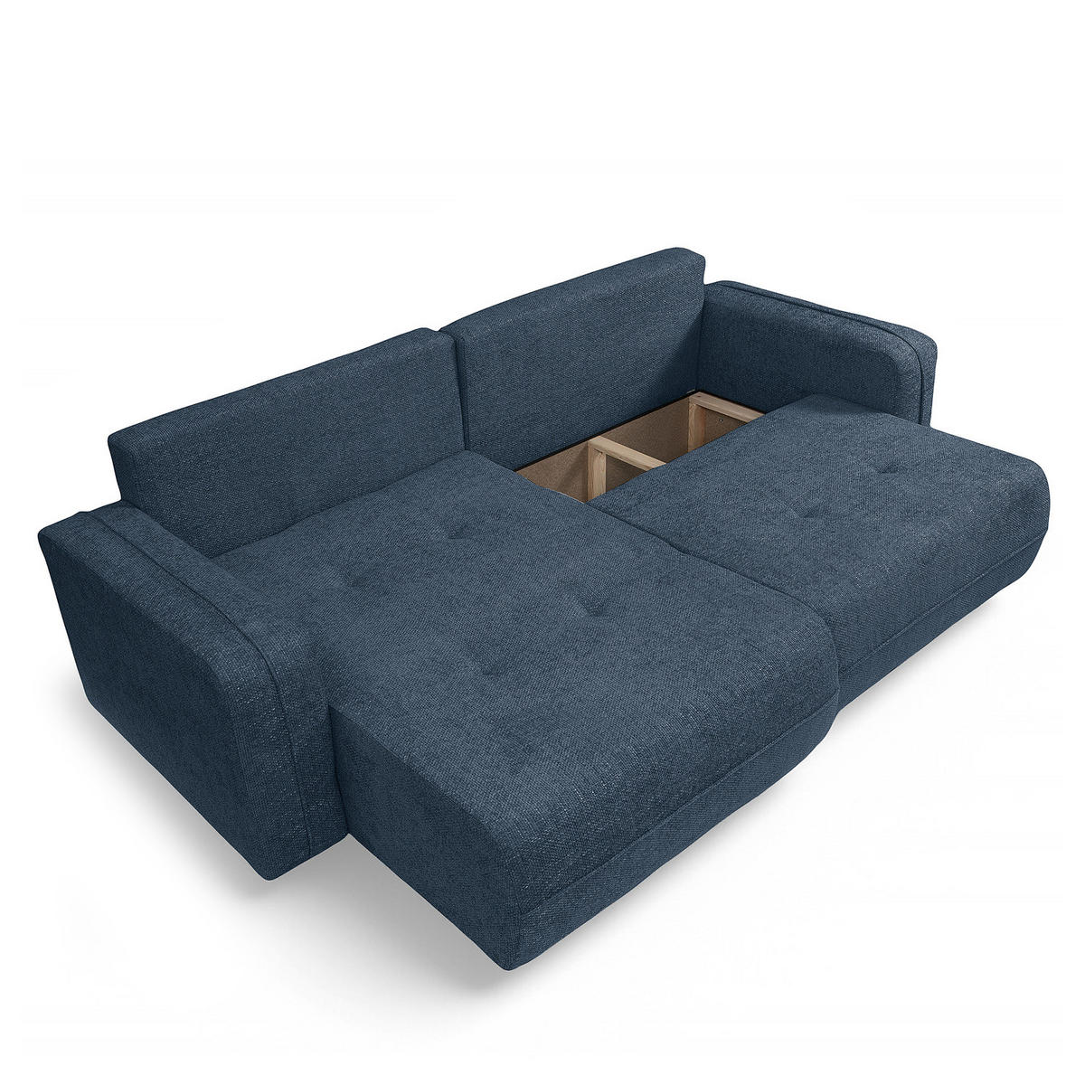 ECKSOFA mit Schlaffunktion - 244 cm - Blaugrau/Schwarz, Kunststoff/Textil (244/145cm) - home24