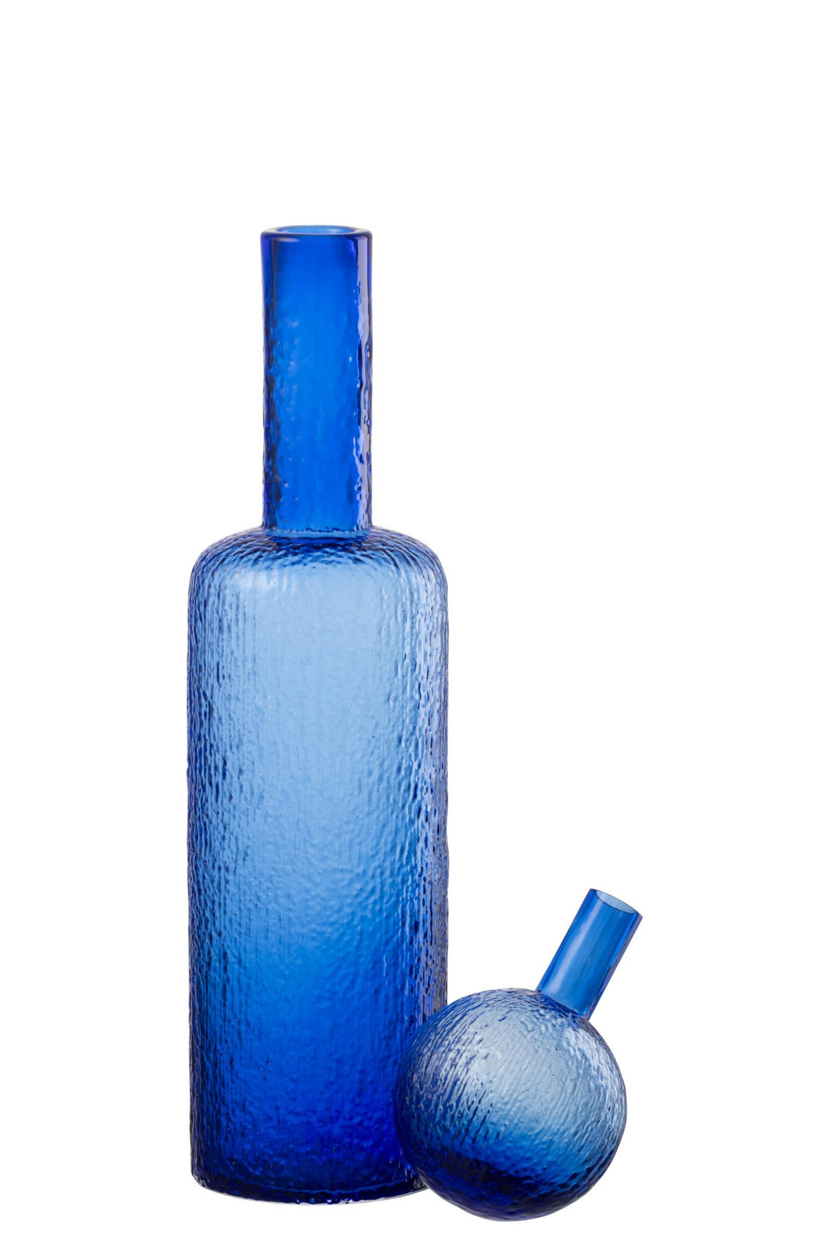 DEKOOBJEKT FLASCHE RELIEF Blau - Blau, Glas (12.5/56/12.5cm) - J-Line