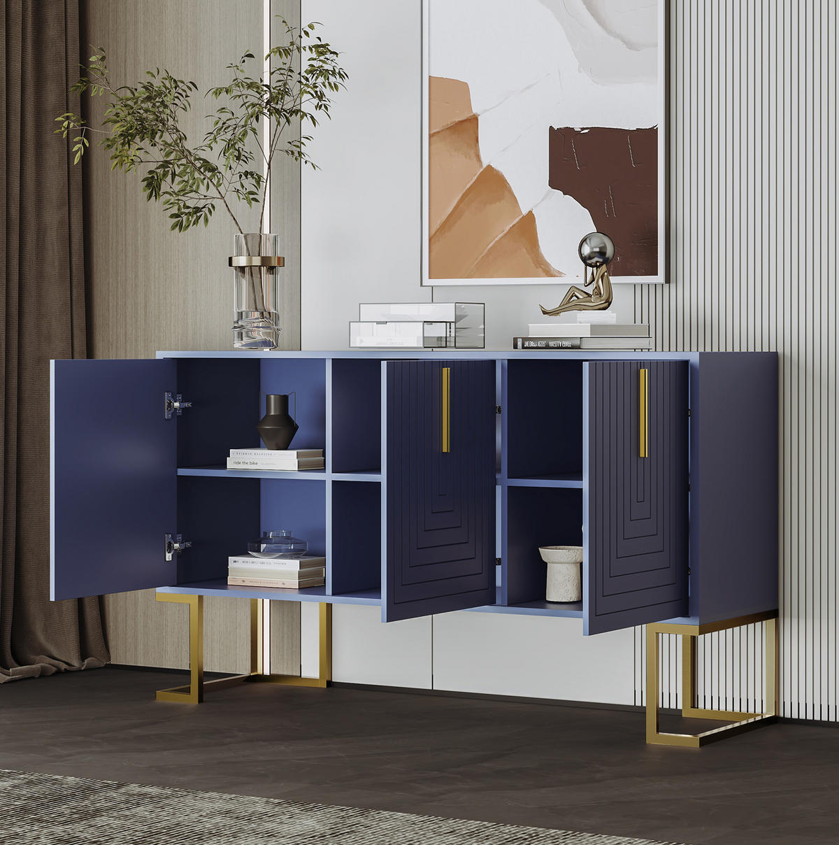 SIDEBOARD 3-türig mit verstellbaren Regalböden MDF Navy Blue - Blau, Holzwerkstoff (138/80.5/40cm) - Meubliv