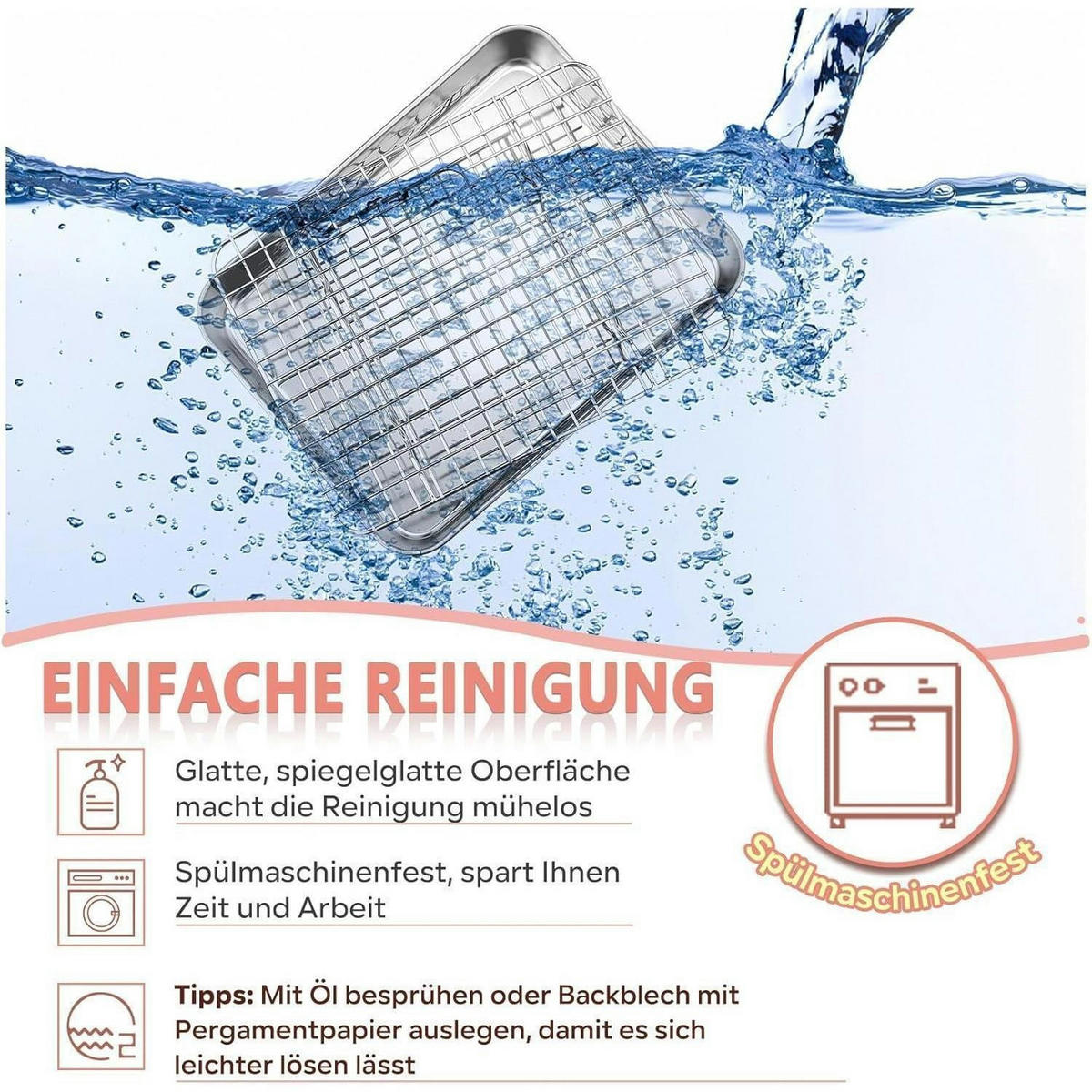 BACKBLECH mit Abkühlgitter 2-teiliges Set 26,4 x 20,4 cm - Silberfarben, Metall (20.4/2.5/26.4cm)