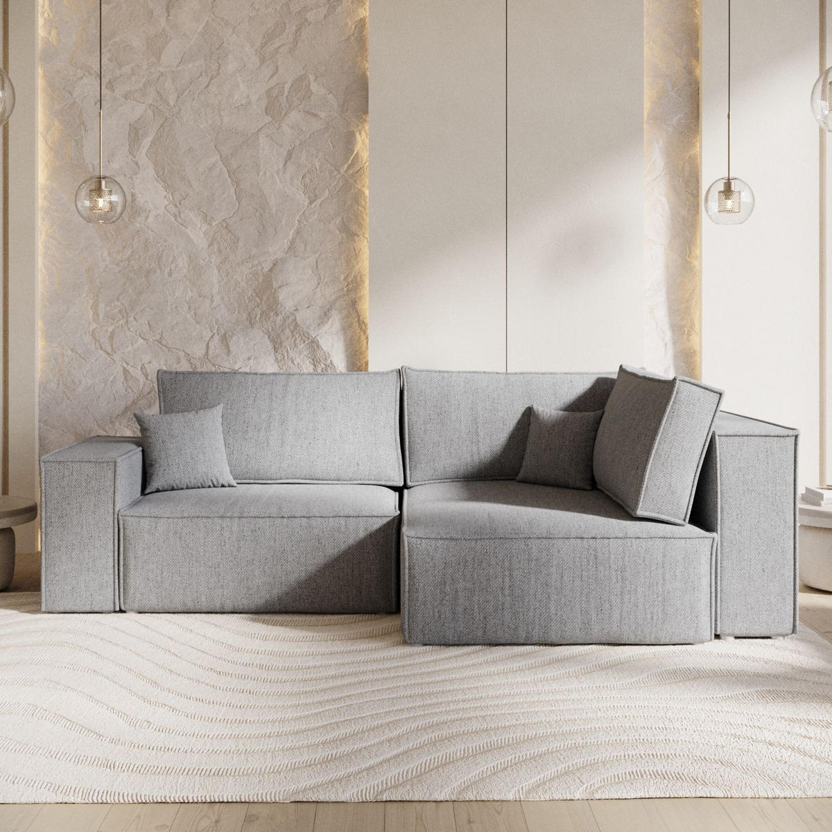 ECKSOFA AVION mit Schlaffunktion Grau im Neve Stoff - Schwarz/Grau, Holz/Holzwerkstoff (253/148cm) - AltaBeds