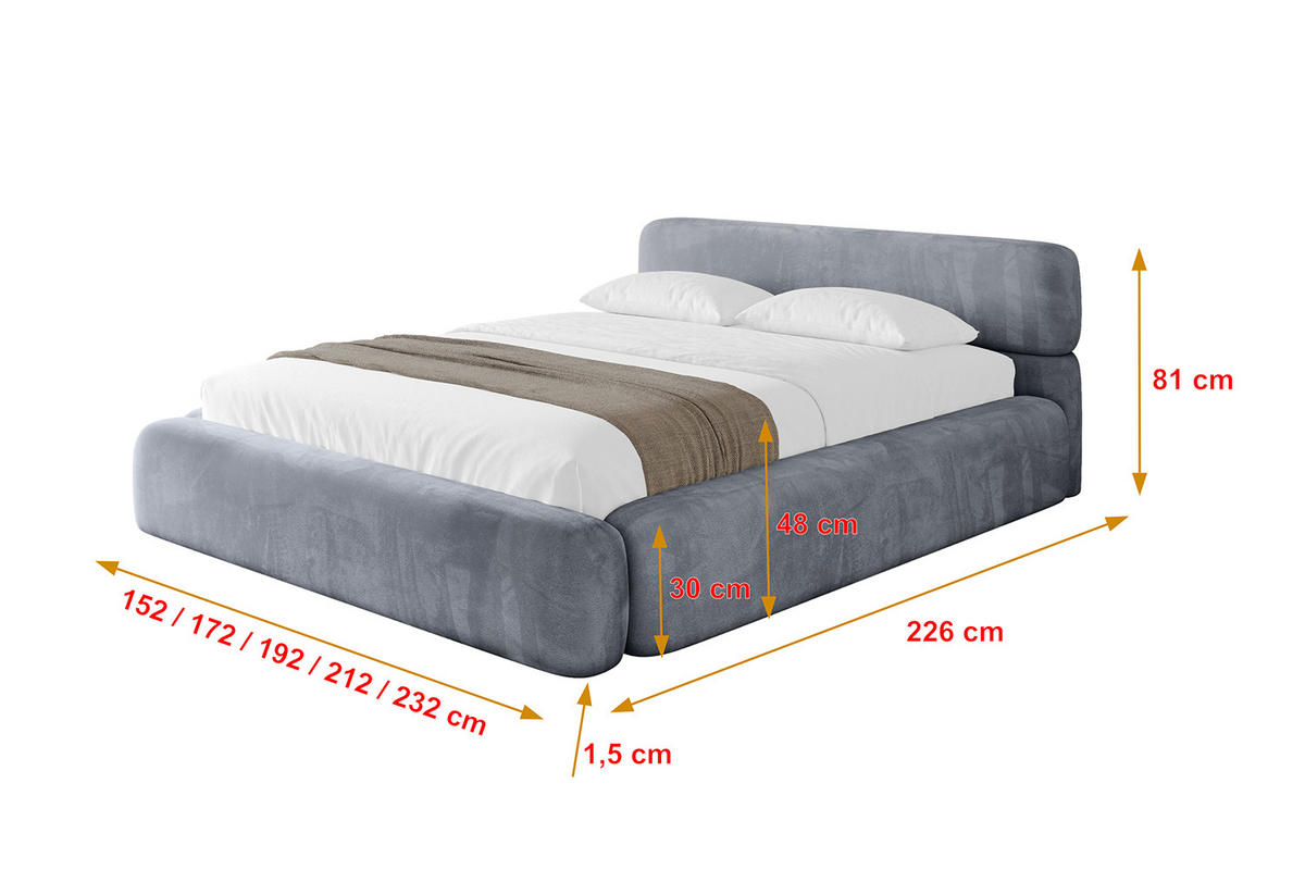 POLSTERBETT mit Bettkasten und Lattenrost, Boxbett ohne Matratze - ENORA-V1 180x200 Grau - Grau, Holzwerkstoff/Textil (180/200cm) - ALTDECOR