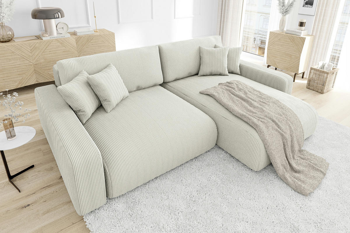 ECKSOFA Emma Beige Cord - Ottomane rechts - Beige, Textil (234/170cm) - S-Style Möbel