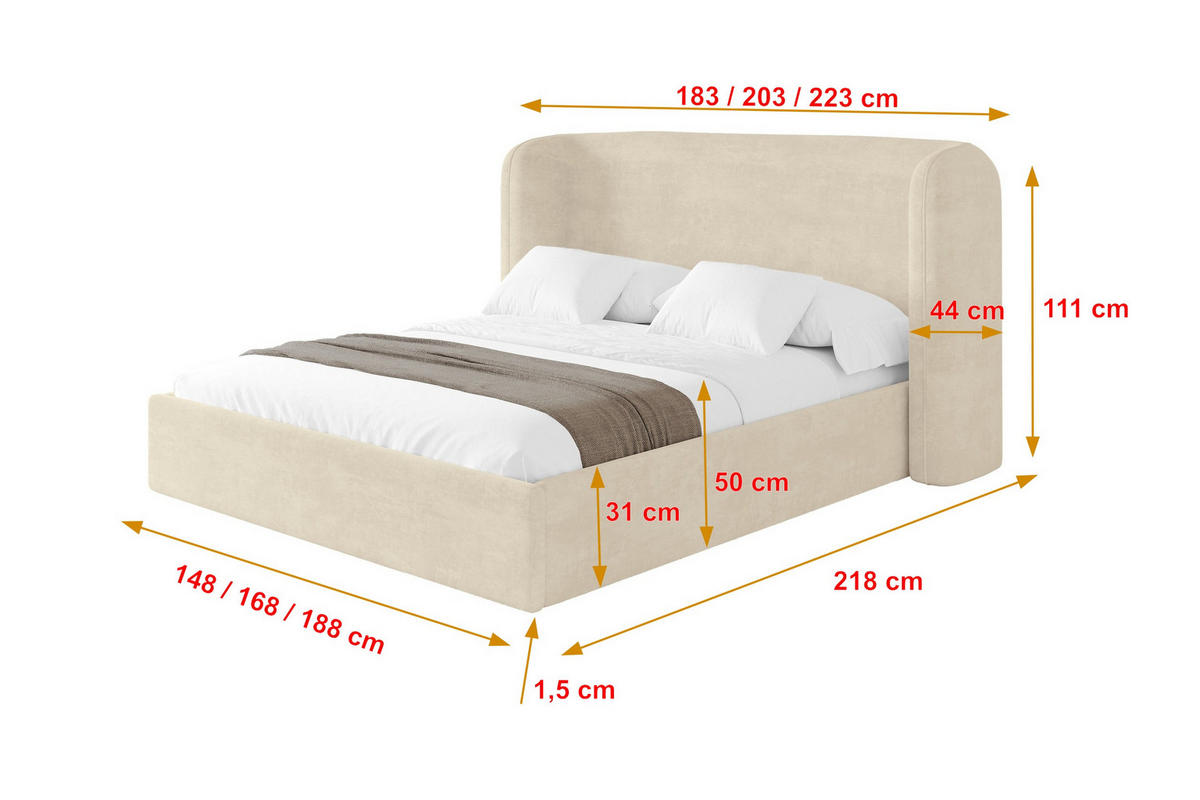 POLSTERBETT mit Bettkasten und Lattenrost, Boxbett ohne Matratze - ESTI 160x200 Beige - Beige, Holzwerkstoff/Textil (160/200cm) - ALTDECOR