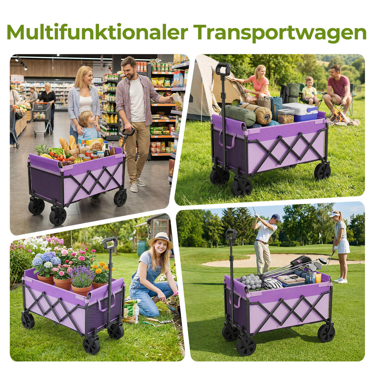 FALTWAGEN, klein-tragbar, 100kg Traglast, verstellbarer Griff, lila - Lila, Metall (18/34.5/44cm) - Vallsero