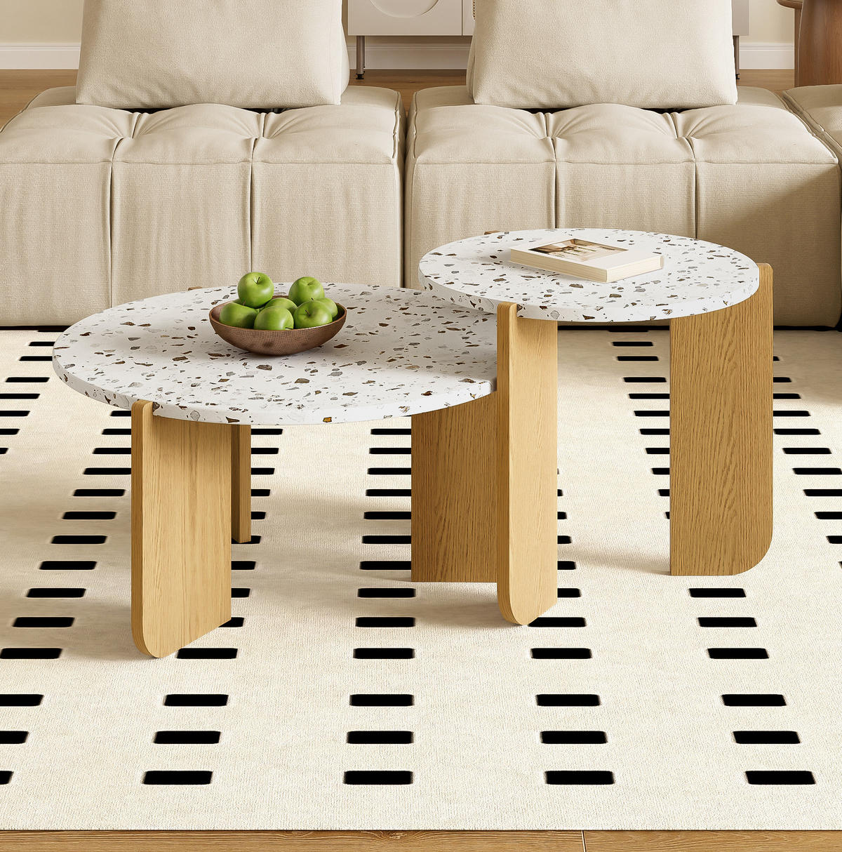 COUCHTISCH 2er-Set 70/70/35 cm und 50/50/45,5 cm modernes Design, Weiß+Naturfarben - Weiß, Holzwerkstoff (120/120/45.5cm) - Redom